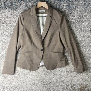 H&M Blazer Womens 10 Brown Houndstooth One Button Stretch Notch Lapel Career